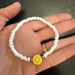 White Beaded Bracelet with Lemon Charm